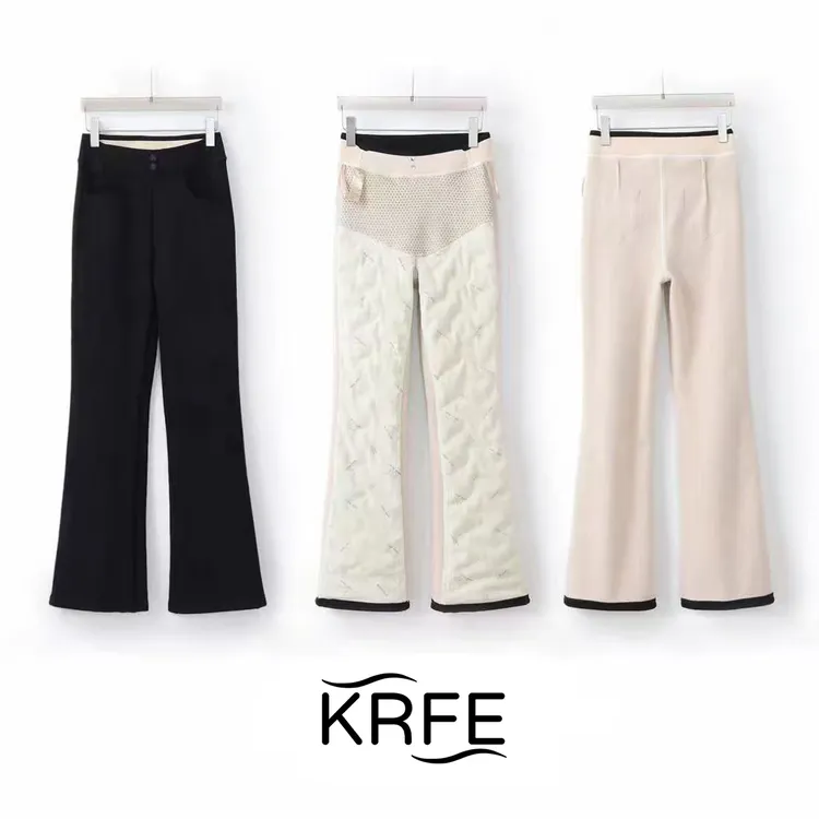 KRFE【无痕90白鹅绒微喇裤】高腰塑型/锁温保暖弹力外穿休闲长裤