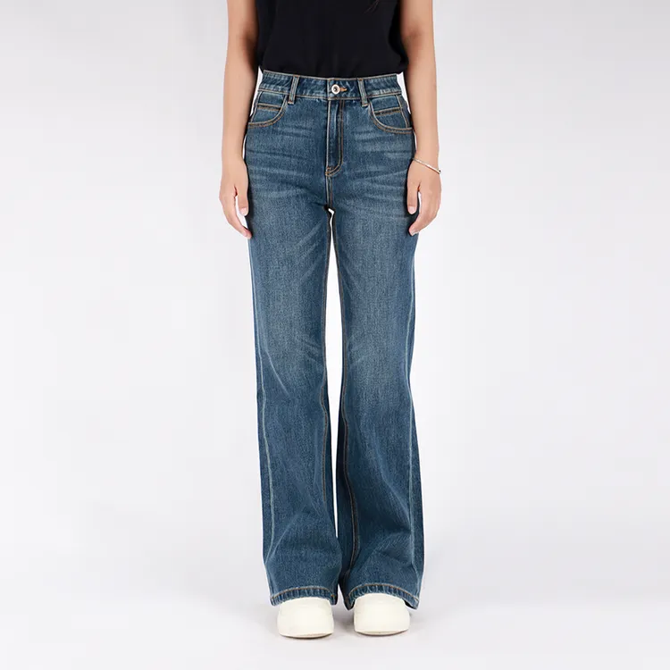 2025年女士四面弹春秋冬复古高腰宽松拖地直筒喇叭牛仔裤LJ824W