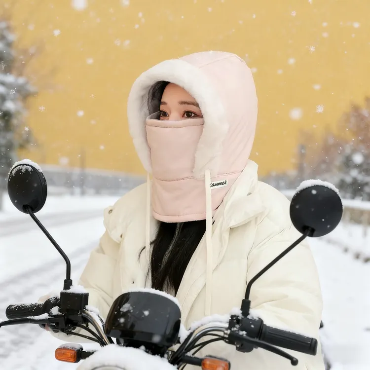 机车防风三合一加绒冬帽男女秋冬防寒保暖帽子电动车骑行加厚帽
