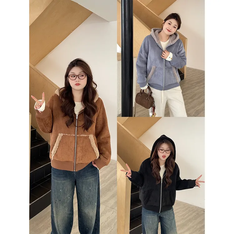 裂渡宣宣【城市浪潮】连帽百搭保暖外套女冬加绒时尚卫衣ZY508V38