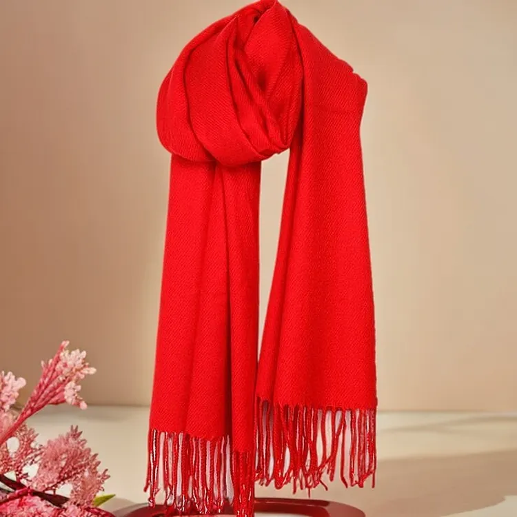 中国红围巾爆款年会聚会经典红色长款流苏洋气百搭纯色高级感围脖
