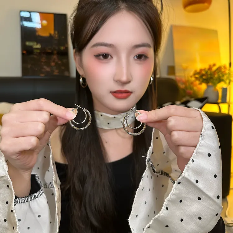 铜合金耳饰 「耳畔圆舞曲」双层耳圈简约百搭耳饰冷淡风复古女耳扣