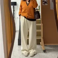 大码胖妹妹冬季新款显瘦高腰加厚加绒保暖显腿长坑条绒直筒拖地裤