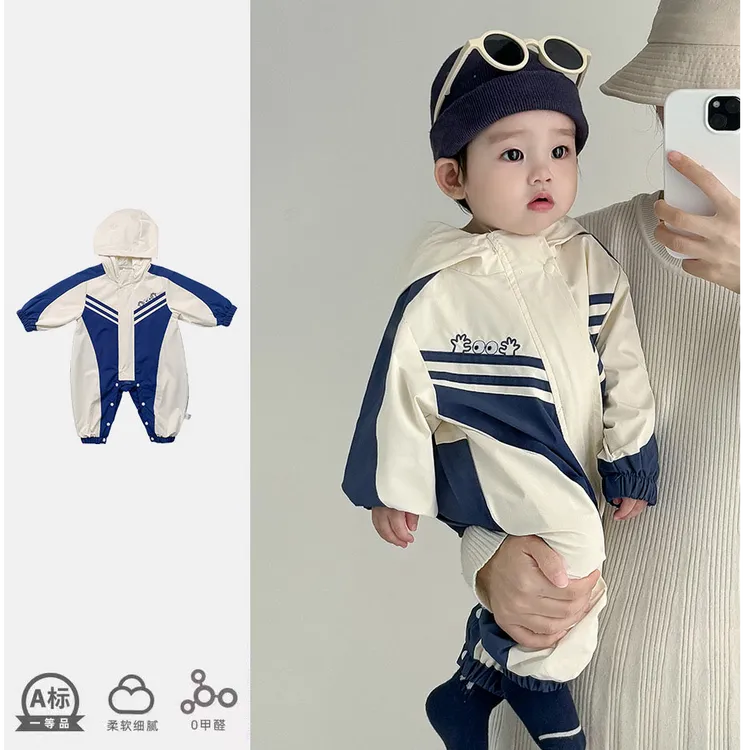 婴儿衣服冲锋衣连体衣开春秋季装新款男女宝宝超萌洋气外出服哈衣