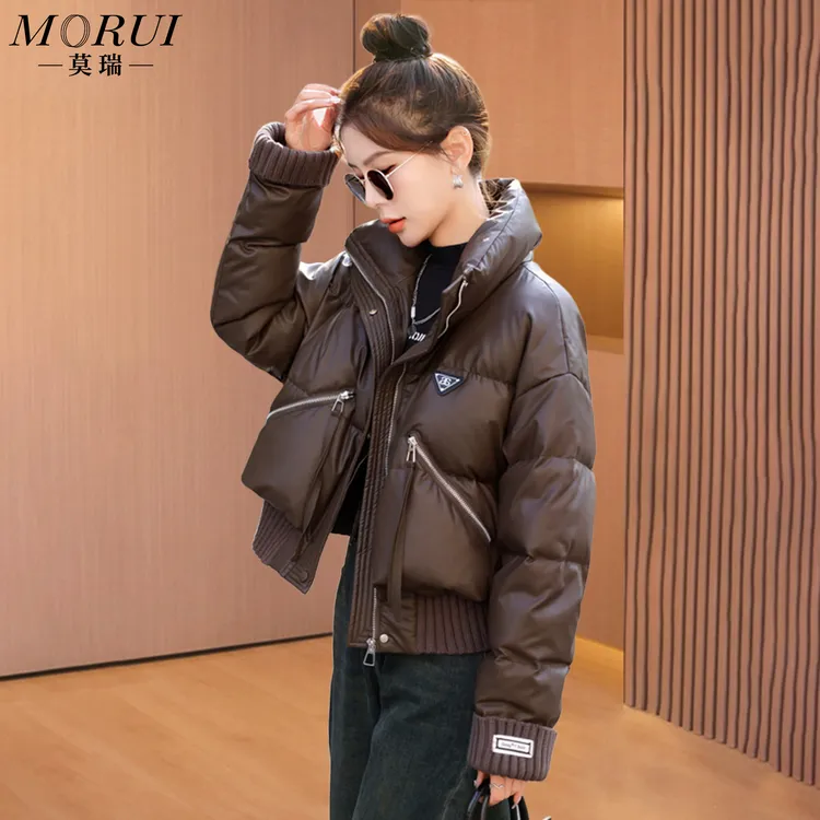 【莫瑞】PU皮羽绒服女冬短款2025新款高级感九江洋气时尚白鸭绒外套