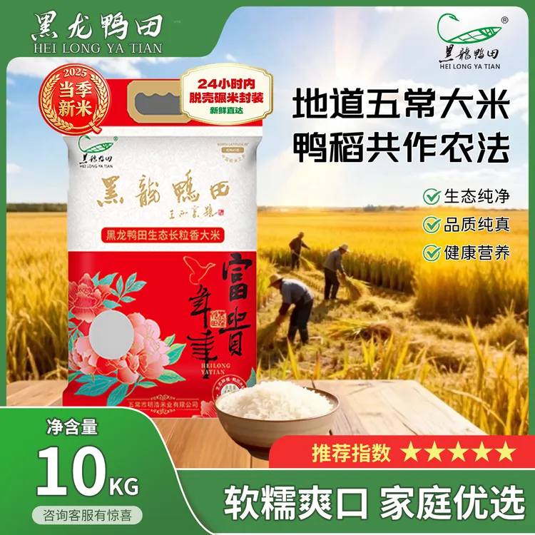 HEI LONG YA TIAN/黑龙鸭田富贵年年长粒香大米10kg 真空包装