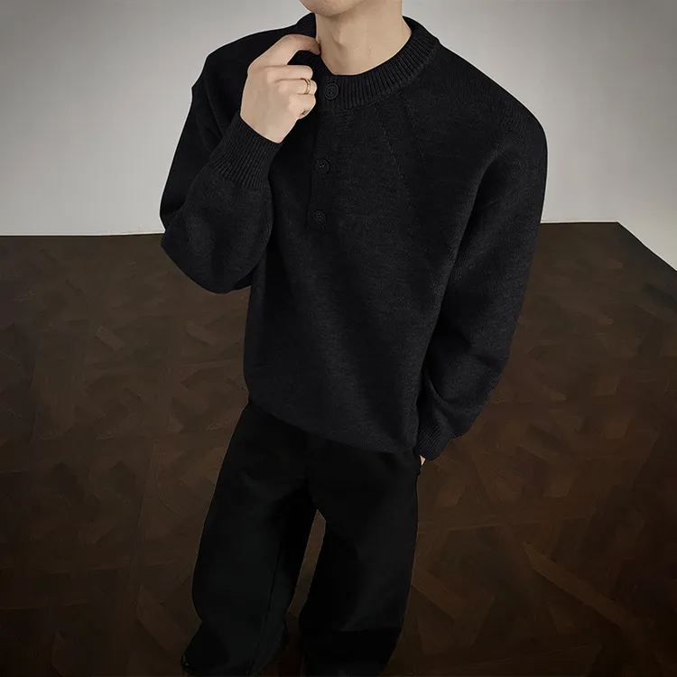 针织衫美式男款亨利领毛衣长袖休闲亨利领宽松简约潮流百搭上衣