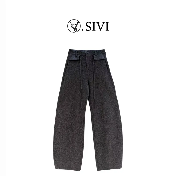 熙薇【风迹塑形】2025冬季新款设计师飘带时装羊毛裤H7023