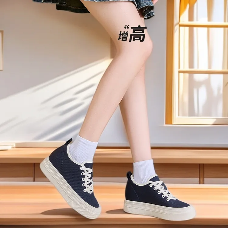 莎莎蝶7.5cm隐形内增高帆布鞋厚底鞋子女款爆款2025新款休闲鞋