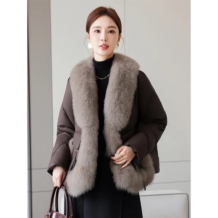 罗蒙高端白鸭绒羽绒服女2025冬季新款大毛领时尚中长款皮草外套潮