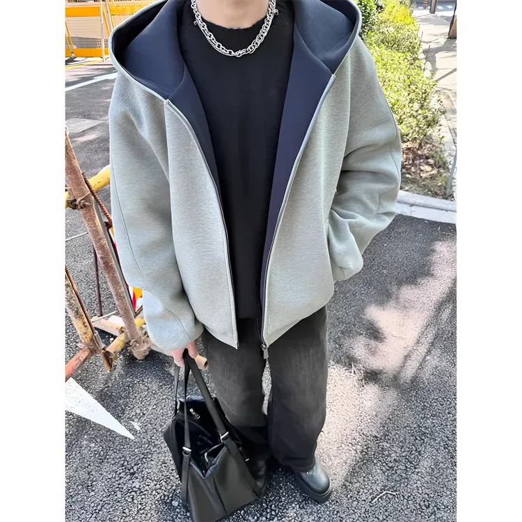 流光风潮流时尚拼色连帽卫衣开衫秋冬男装长袖上衣宽松双拉链外套