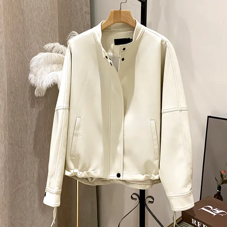 【港风】廓版皮衣女短款2025秋冬款宽松立领皮夹克外套