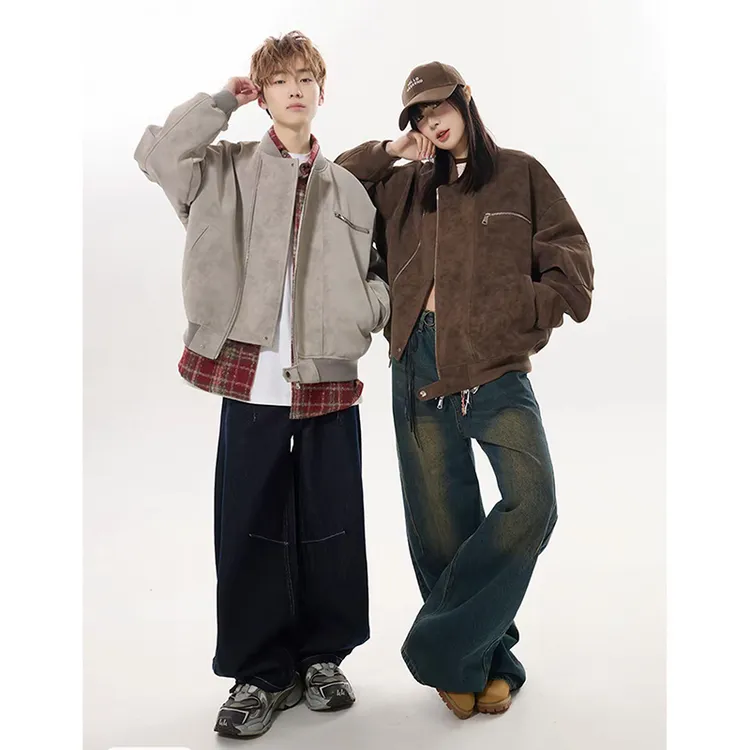 美式复古秋冬季扎染外套新款大码潮流美拉德皮衣情侣设计感夹克