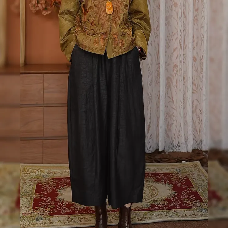 【非遗 · 龟裂纹 · 香云纱】宽松直筒时尚减龄通勤时尚阔腿裤B50532