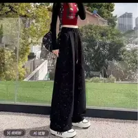 春秋新款撒银工艺直筒裤女高腰垂感宽松显瘦休闲裤8822#