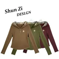 顺子/SZ6690 潮牌时尚刺绣logo隔断格子拼接显瘦连帽套头卫衣