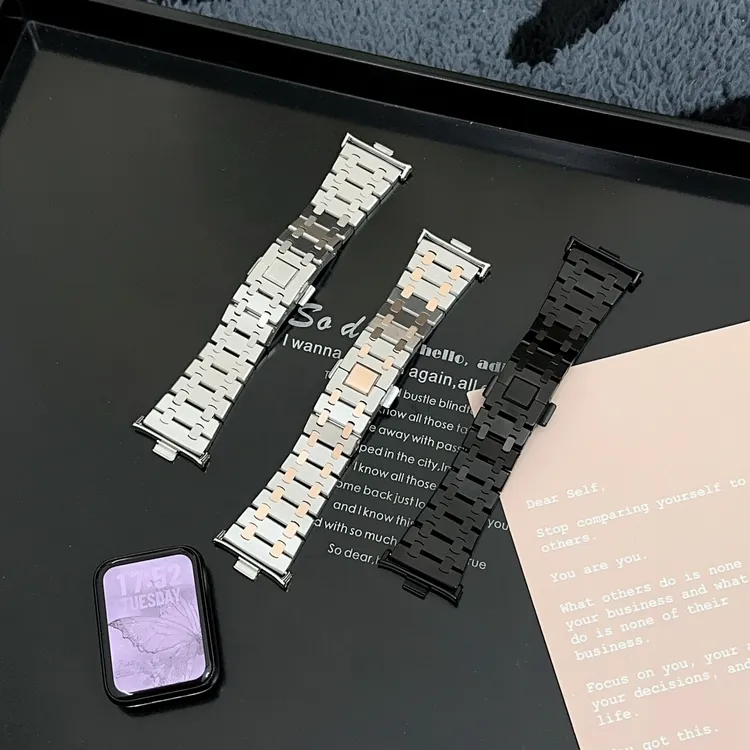 裴蔻适用小米手环9p/8p手表金属链条AP不锈钢表带红米5/4通用