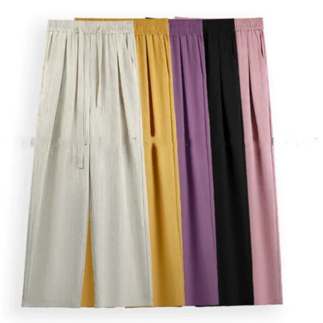 【运补8】冰丝阔腿裤女夏季新款高腰抽绳肌理感慵懒美式休闲拖地裤