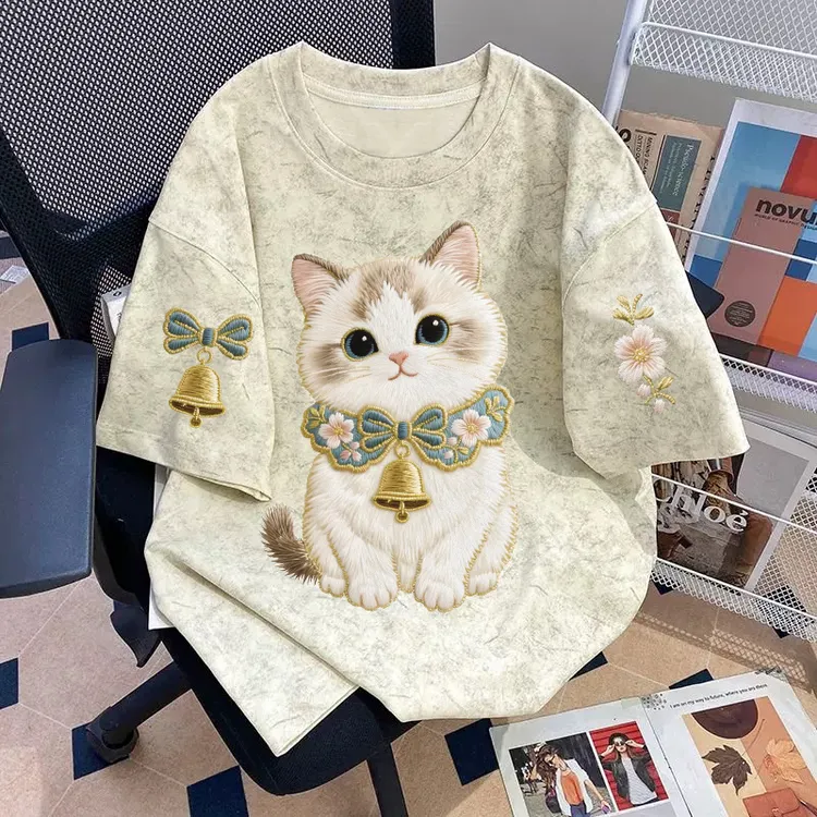 100%重磅纯棉复古休闲街头风短袖T恤ins韩式男女同款个性潮款印花