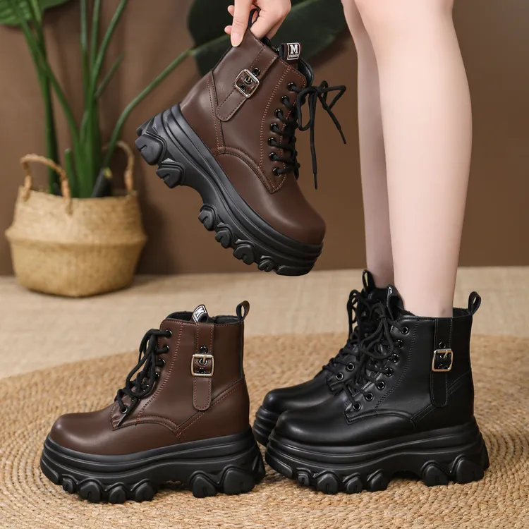 【跟高8厘米】厚底内增高马丁靴女鞋2025秋冬季新款英伦风短筒靴子