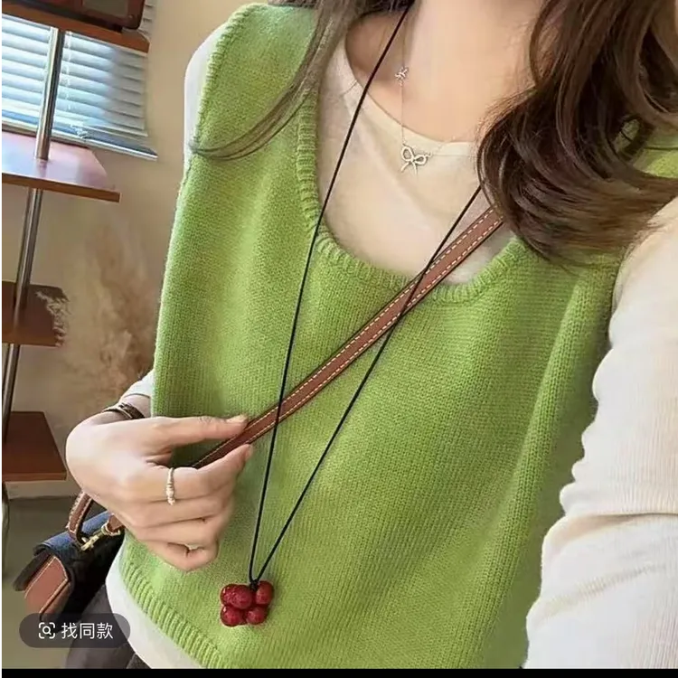 【绿野森林】休闲风慵懒风时尚纯色背心两件套T恤