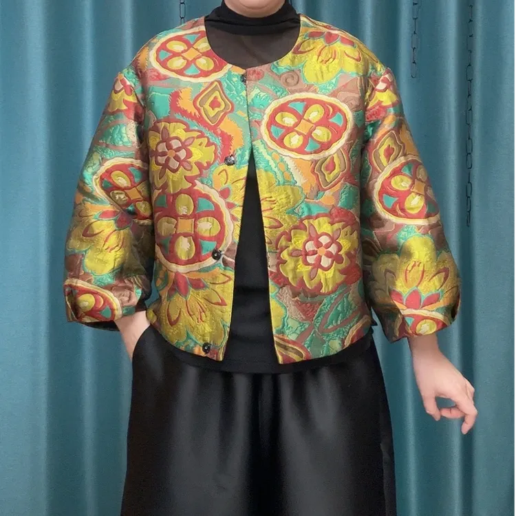 2026新款春款时尚彩花休闲提花中国风短版外套