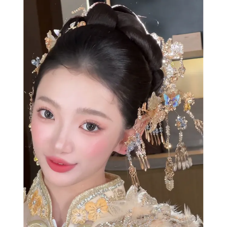 新款独家（蝶梦鎏金）金蓝精美中式新娘结婚饰品355