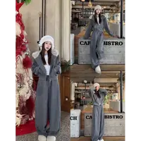 【YIBUDAOWEI】双拉链连帽毛毛卫衣上衣+松紧腰直筒裤套装 83185