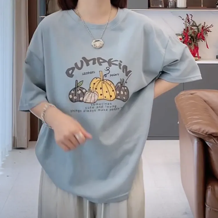 夏季新款2025时尚减龄潮流设计感圆领南瓜雪花百搭短袖T恤女上衣