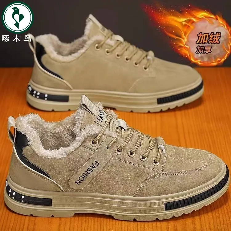【正品】啄木鸟男鞋2025冬季工地干活耐磨工装鞋防寒保暖加绒棉鞋
