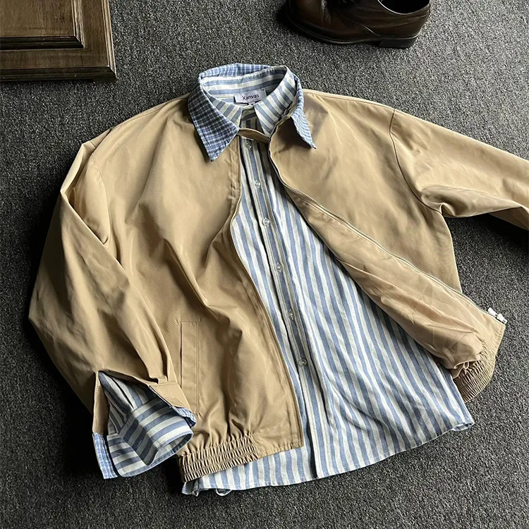 sawp原创假两件miu系卡其藏蓝哈灵顿夹克外套学院风cleanfit老钱