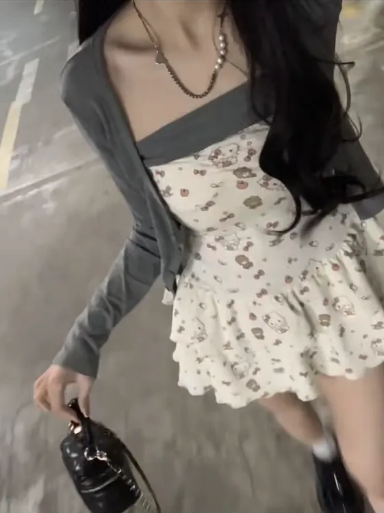 时尚气质小众设计一字领抹胸裙+开衫女春季新款2025百搭高级感