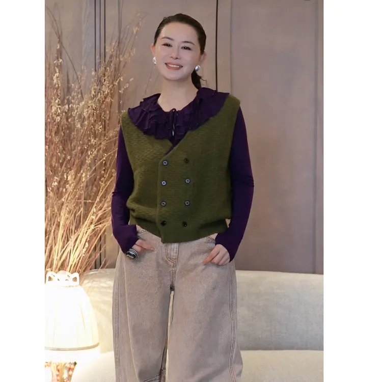 璇之恋·王璇【雪国果香背心】 苔青绿/咖色·王璇原创设计