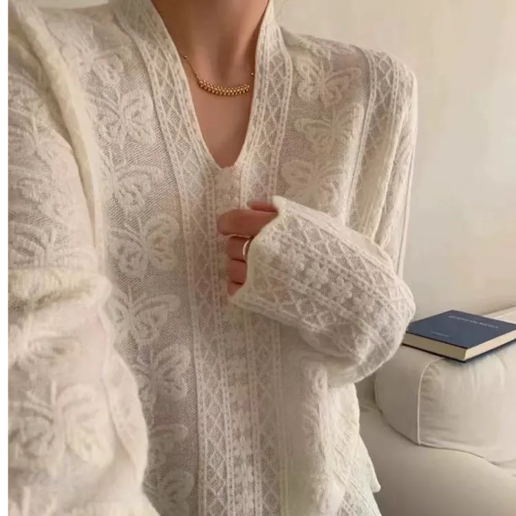 蕾丝软打底羊毛混纺春秋季两穿百搭针织套头打底衫-FC103