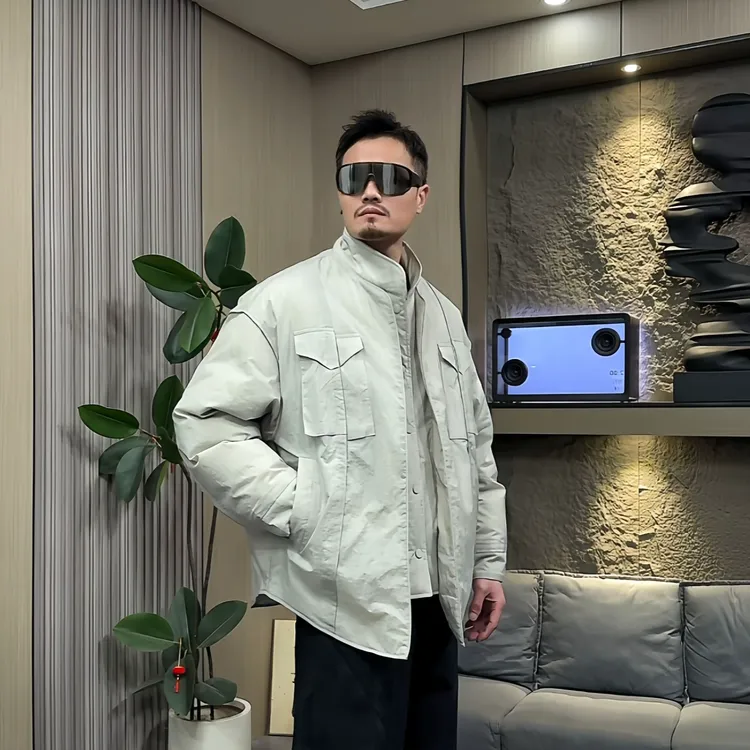 创恒（南朋友）设计师款假两件轻薄羽绒服帅气男士小立领外套