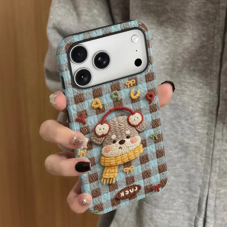 格纹小狗适用iPhone17promax手机壳苹果16pro个性15冬季14菲林Air