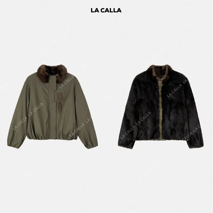 LA CALLA兔毛皮貂领双面两穿短款皮草外套WD25W22