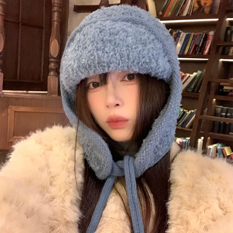 保暖防寒雷锋帽子女秋冬季巴拉克拉法帽加厚加绒护耳帽针织毛线帽