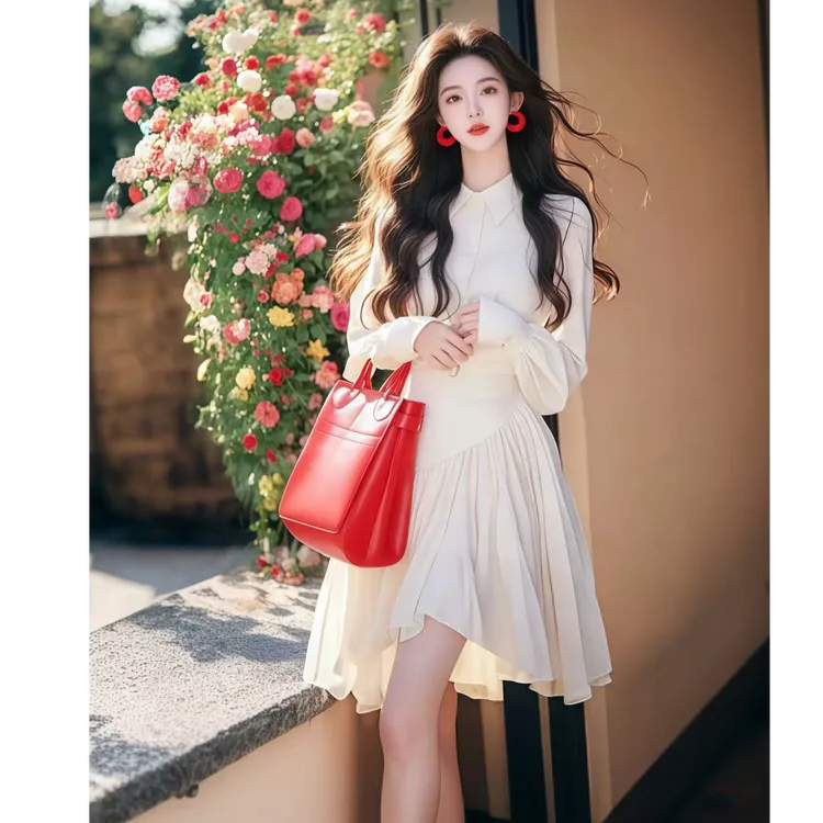 2025春季新款富家千金高级感显瘦气质法式拼接不规则下摆连衣裙