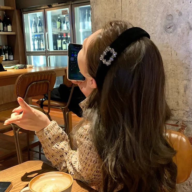 千金氛围 方钻黑色丝绒发箍女宽边头饰发卡高颅顶头箍压发发饰潮