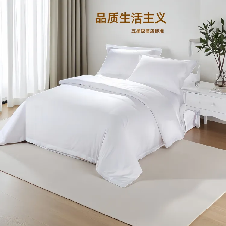五星级酒店长绒棉酒店全棉轻奢床单白色条纹贡缎四件套加厚纯白色