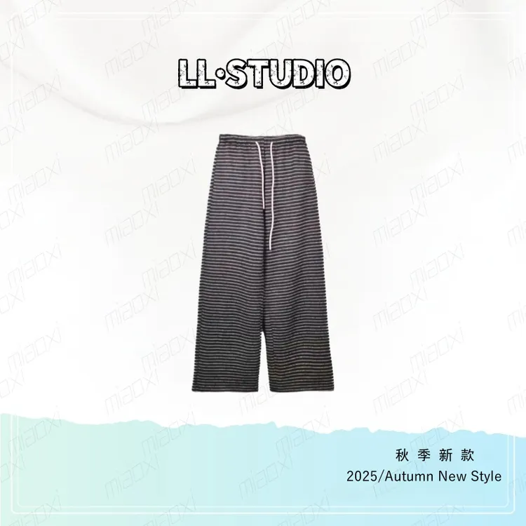 妙兮·LL秋季新款时尚休闲简约宽松显瘦慵懒风条纹裤子*20252652