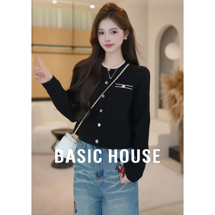 Basic House/百家好秋季新款小香风显瘦气质针织衫B1195B50A12