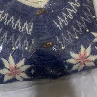 ［小小布］no退换-东大门正品t5h蓝色花朵牛角扣毛衣外套