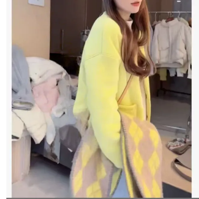 1613冬季新款加绒加厚气质休闲宽松开衫外套显瘦开衫外套