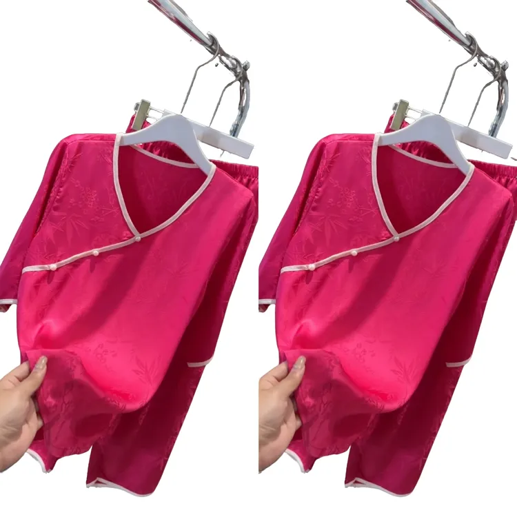 夏季新款国风冰丝提花洋气复古轻奢宽松洋气2025女款爆款家居服