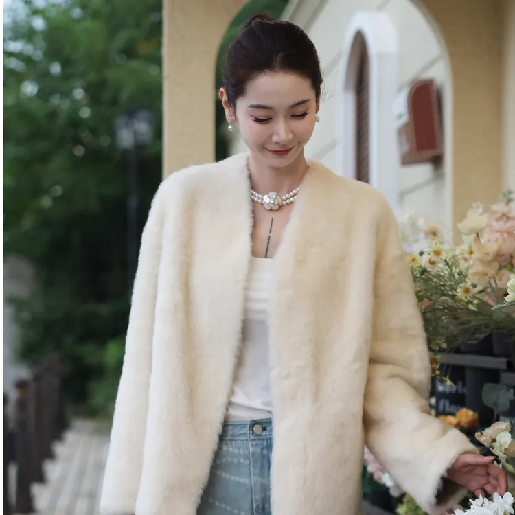 【CHENSMCHENxJCSO】进口V领白色拉贡中长款外套CdSU8534NL