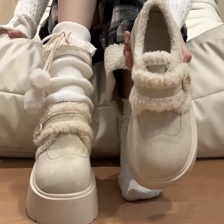 OJRZ加绒厚底勃肯鞋女2025新款冬季雪地靴保暖棉鞋全包毛毛博肯鞋