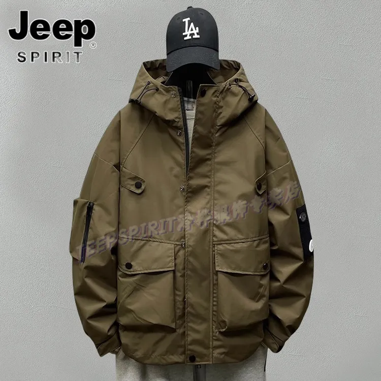 Jeep吉普高端连帽夹克外套男士秋冬新款户外冲锋上衣宽松加厚夹棉