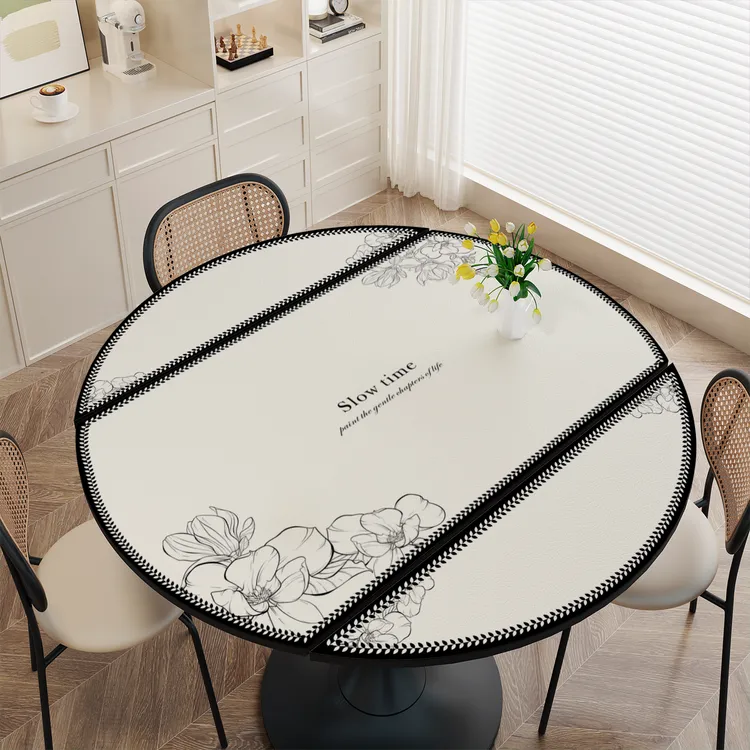 现代简约风折叠圆桌餐桌桌垫弧形椭圆形桌布防水防油防烫茶几垫子